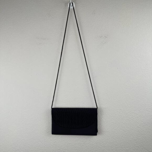 Partners Black Satin Evening Purse Handbag Clutch Hideaway Strap Small - Picture 12 of 13